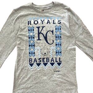 Majestic Kansas City Royals T Shirt Kids L 14-16 Ugly Christmas Long Sleeve NWT